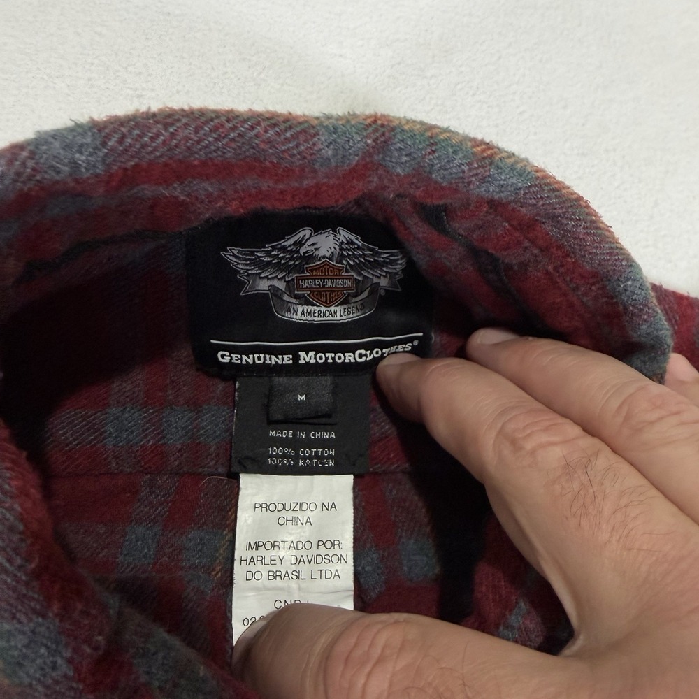 Harley Davidson Plaid Flannel Long Sleeve Button Shirt Mens Medium Red Gray - Picture 4 of 6